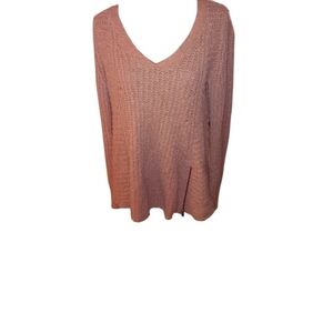 Anthropologie Moth~Wool Blend Bouclé V-Neck Sweater • Peach Cream • Side Zip ▪ S